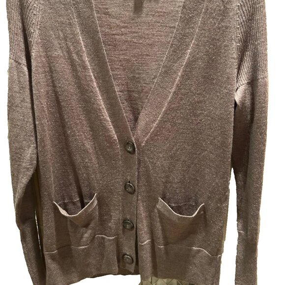 Ann Taylor LOFT Cardigan Brown Taupe Sweater -V-Neck button down sz medium - Picture 1 of 6